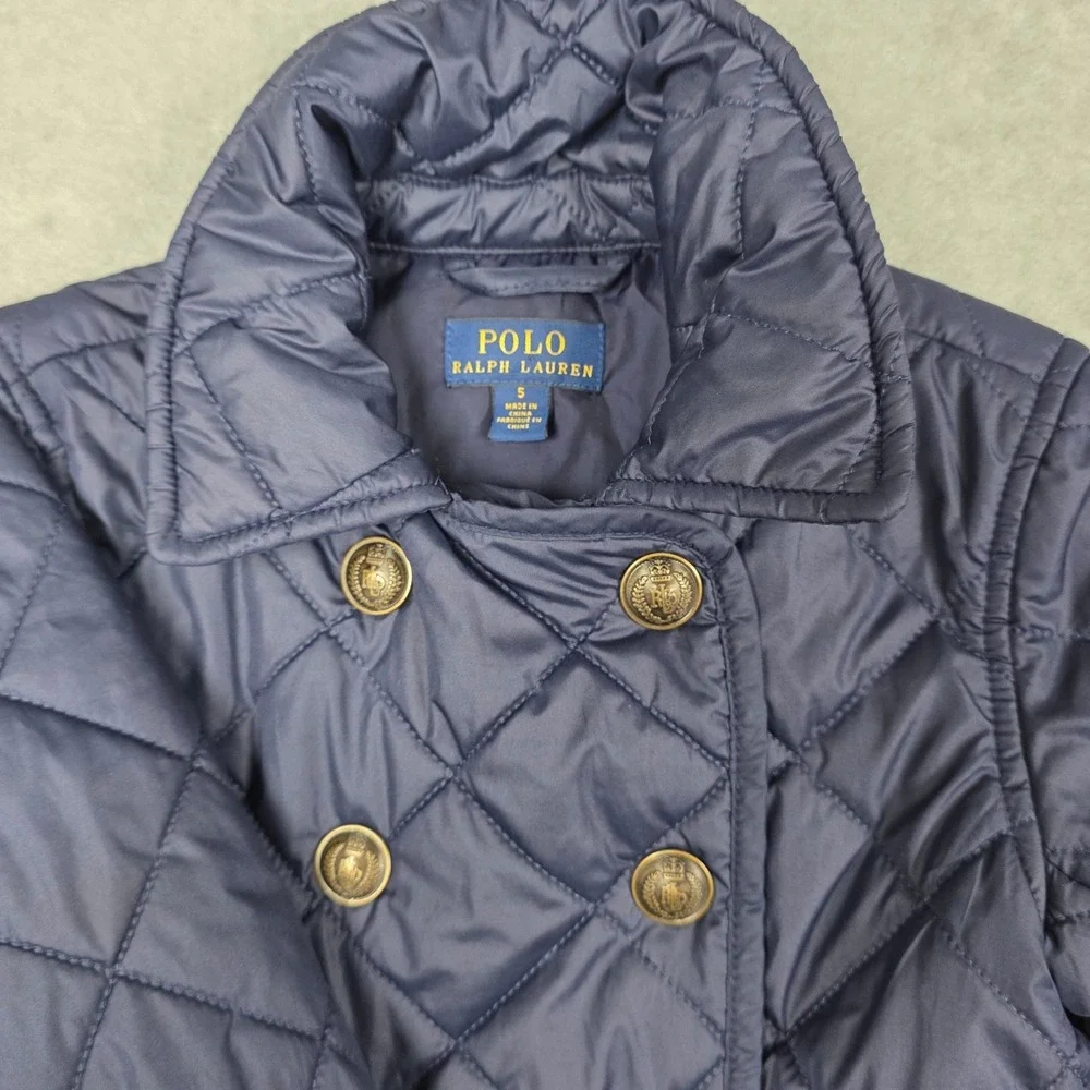 Polo Ralph Lauren Quilted Jacket Girls 5 Navy Blue Double Breasted Crest Button